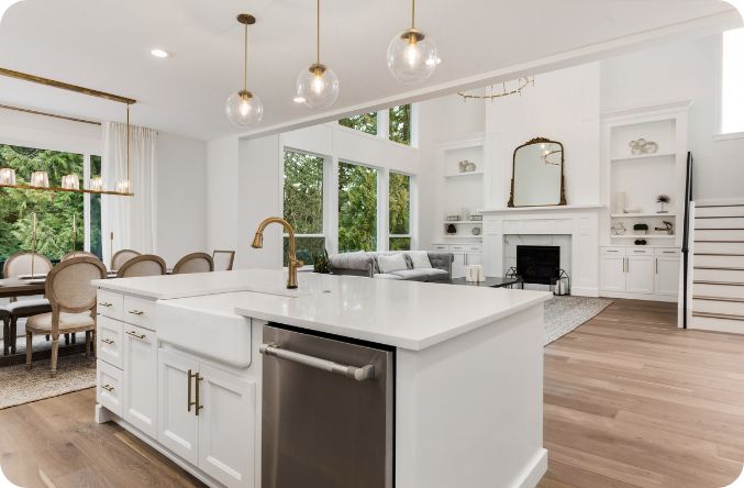 Completed kitchen and living room remodel build in Keller, TX